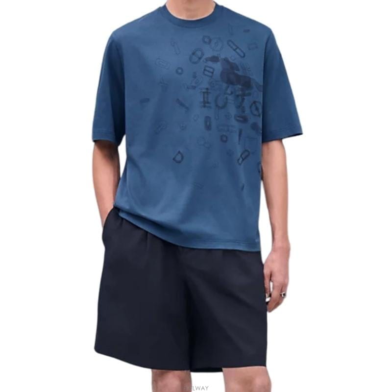 HERMES �����޽� ���� ���� Ƽ���� Fragments Equestres t shirt H557910HA5ULA�����޽� ���� ���� Ƽ���� Fragments Equestres t shirt 