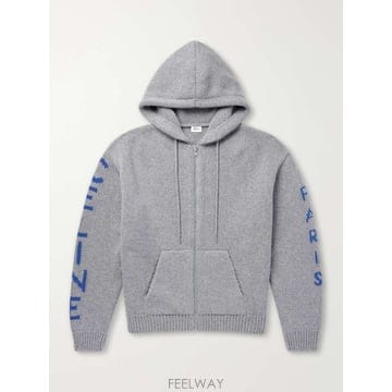 셀린느 후드 로고 리브드 울 집업 가디건 RY0YA4S87. B0082290290