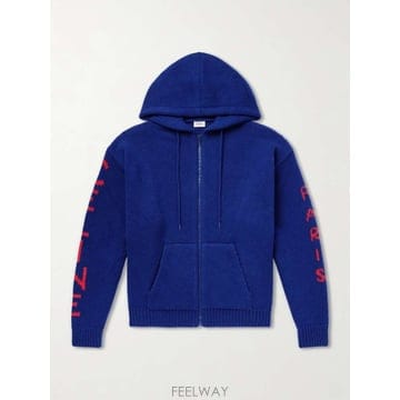 셀린느 후드 로고 리브드 울 집업 가디건 RY0YA4S87. B0082290296