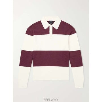 A.P.C 아페쎄 로고-엠브로이드 스트라이프 버진 울 폴로 스웨터  B0082296695