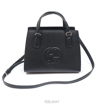 Gucci(구찌) 607722 블랙 레더 GG 소호 탑핸들 토트 2WAY