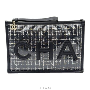 샤넬 Chanel AP0359 블랙 트위드 CHANEL 로고 PVC 클러치 (27번대)