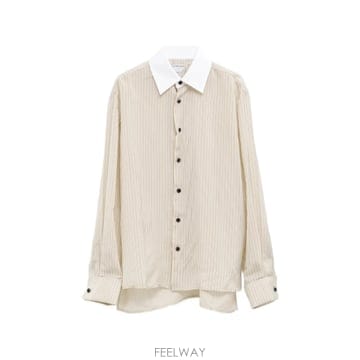 보테가 베네타 핀스트라이프 패턴 대조 칼라 셔츠