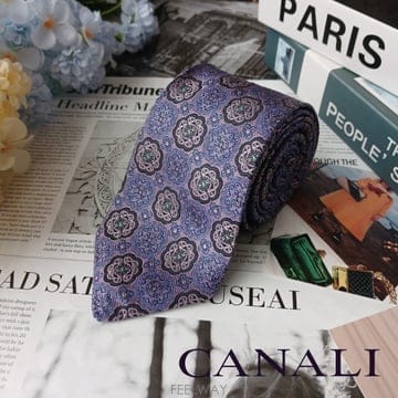 CANALI 까날리 실크 퍼플 자수 패턴 넥타이 8.8cm 새상품 E1948