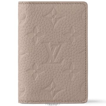 26 FW 루이비통 베이지 그레인 카프 레더 메탈 이니셜 LV 포켓 오거나이저 지갑