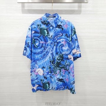 [럭스유] 40 / 디올 X 케니샤프 오블리크 Sea Life 반팔 실크 셔츠 033C508A5196