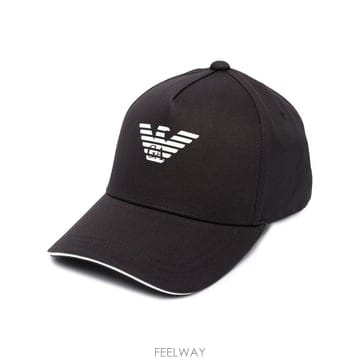 엠포리오 아르마니 로고 코튼 베이스볼 캡 블랙