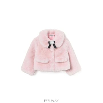 셀프포트레이트 핑크 페이크 퍼 보우 자켓