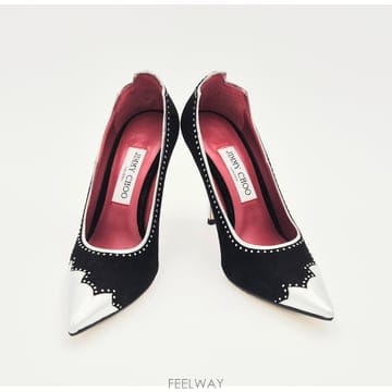 지미추(JIMMY CHOO) 블랙 스웨이드 실버 메탈릭 펌프스 구두