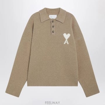 26 F/W 아미 아미 드 꾀흐 베이지 알파카 폴로 스웨터 UPL40 B0052292986