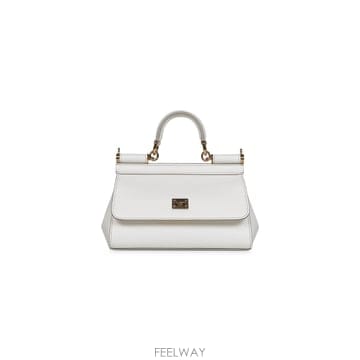 26FW 돌체   가바나 Sicily 화이트 핸드백 with 조절형 앤 탈부착 숄더 스트랩 앤 로고 Plat
