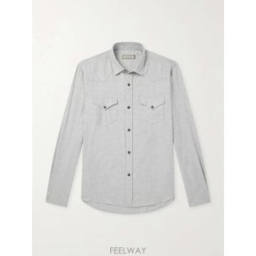26 FW CANALI 그레이 라이오셀 코튼 혼방 헤링본 셔츠 TP581460955