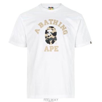 베이프 26SS 화이트 옐로우 1ST 카모 컬리지 티셔츠 001TEM301013M WHITE YELLOW