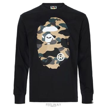 베이프 26SS 블랙 옐로우 1ST 카모 빅 에이프 헤드 긴팔 티셔츠 001LTM301015M BLACK 