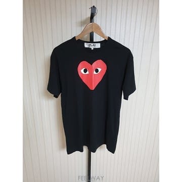 꼼데가르송 블랙 레드 빅하트 반팔티셔츠 XL