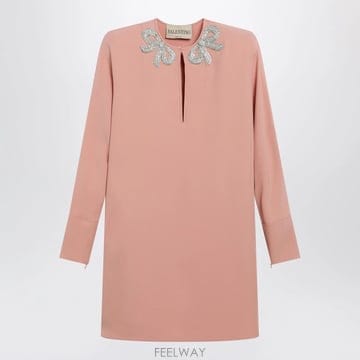 26 F/W 발렌티노 핑크 실크 쇼츠 드레스 WITH 엠브로이드 보우 B0052306946
