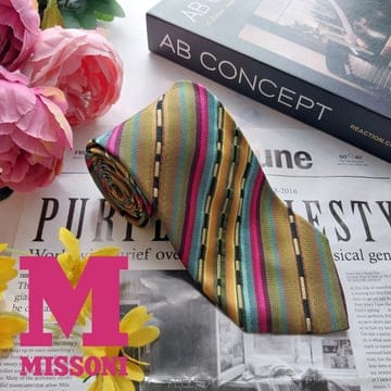 MISSONI 미쏘니 실크 골드 멀티 스트라이프 넥타이 9.3cm A+~A등급 K3578