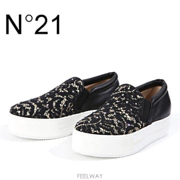 N21 8634 BLACK 레이스 장식 슬립온