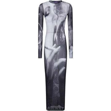 26FW 장 폴 고티에 롱 원피스 26 04 W DR191 M031P 000201 BLACK GREY WHI