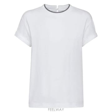Brunello Cucinelli 26SS ���ڷ� ��ġ�ڸ� ��Ʈ��Ʈ Ʈ�� ��ư Ƽ���� M0T18BD200 C159 WHITE26SS ���ڷ� ��ġ�ڸ� ��Ʈ��Ʈ Ʈ�� ��ư Ƽ���� M0T