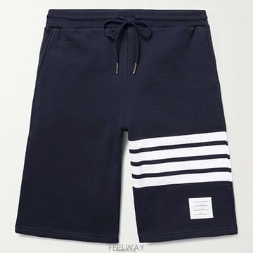 톰브라운 포바 스트라이프 드로스트링 웨이스트밴드 루프백 코튼 저지 네이비