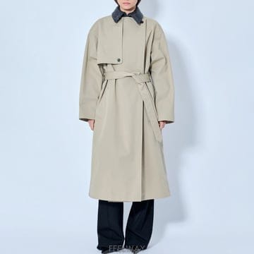 26 FW 보테가 베네타 우븐 레더 칼라 라이트 코튼 트렌치 코트 874798 V6KO0 2549