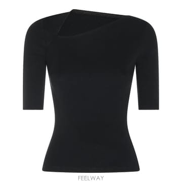 MM6 메종 마르지엘라 블랙 코튼 & 버진 울 블렌드 스트레치 탑  B0562307993