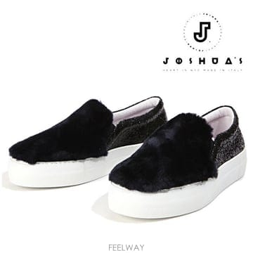 조슈아샌더스 10078GFW GLITTER FUR BLACK 여성 글리터 레더 퍼 장식 슬