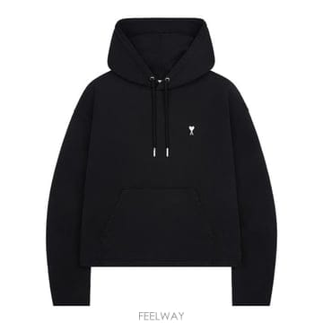 아미 FSW767 730 045 하트로고 코튼 크롭 후드 스웨트셔츠