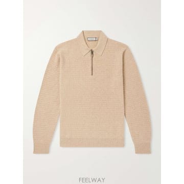 26 FW CANALI 베이지 모크 립 울 캐시미어 혼방 하프 집 폴로 셔츠 TP581549010
