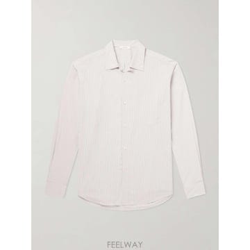 26 FW 더로우 뉴트럴 반야 컨버터블 칼라 스트라이프 코튼 혼방 포플린 셔츠 TP581549560