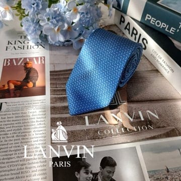LANVIN 랑방 실크 블루 마이크로 자카드 넥타이 8cm S~A+등급 E1998