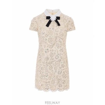 26FW 셀프 포트레이트 미디 원피스 019S CREAM White