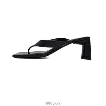 발렌시아가 609639 블랙 레더 화이트 로고 더블 스퀘어 플립플랍 여성 샌들 힐aa67706