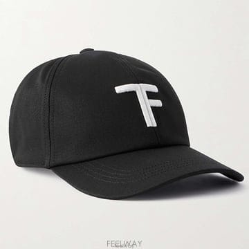 톰포드 볼드 TF 로고 레더트림 심플 모노그램 코튼 트윌 베이스볼 캡