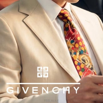 GIVENCHY 지방시 실크 아트 콜라주 패턴 레드 넥타이 9.6cm A+등급 E1971