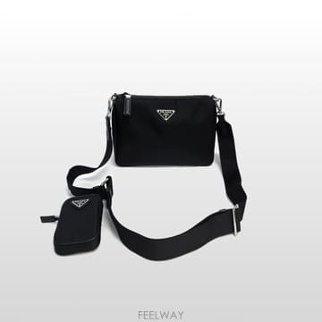 프라다 블랙 2VH113 리나일론 사피아노 실버 멀티포켓 크로스백
