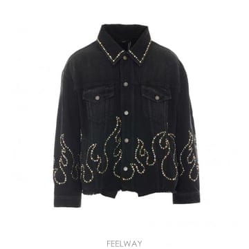Amiri 26FW AMIRI Studs Flames Trucker ���� OUJA1154VINTAGEBLACK TP5726FW AMIRI Studs Flames Trucker ���� OUJA1154VINTAGEBL