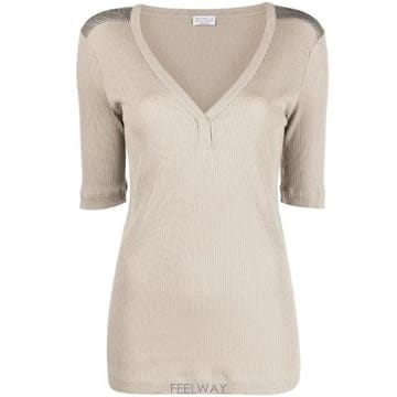 Brunello Cucinelli 26 FW ���ڷ� ��ġ�ڸ� ���ڷ� ��ġ�ڸ� V�� ���� Ƽ���� MH990BE422C8695 TP45858826 FW ���ڷ� ��ġ�ڸ� ���ڷ� ��ġ�ڸ� V�� ���� Ƽ