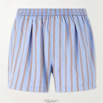 톰포드 블루 스무드 핸들 릴렉스 스트라이프 실크 복서 쇼츠