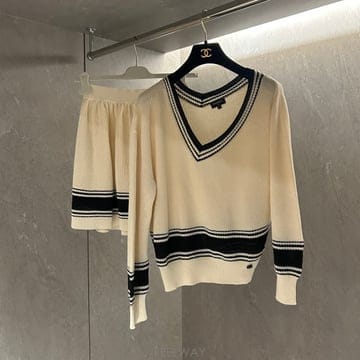 샤넬 실크 니트 스커트 투피스 셋업
