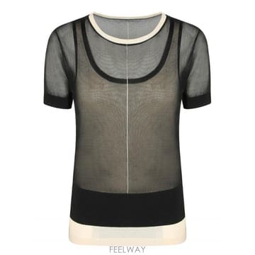 26FW 폴스미스 Semi transparent 니트  배색 trims  쇼트 슬리브  W1R910NW112