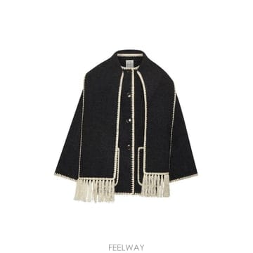 26FW 토템 자켓 with 스카프 디테일 on the 프론트 in 블랙 울 블렌드 for 여성 244WRO