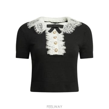 [V90]셀프포트레이트 PF26 134T BBLACK 여성 니트 스웨터 가디건 Sweater with lac
