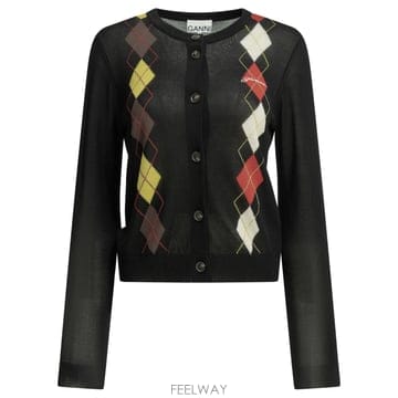[V90]가니 A1160009099 여성 니트 스웨터 가디건 Argyle Cardigan