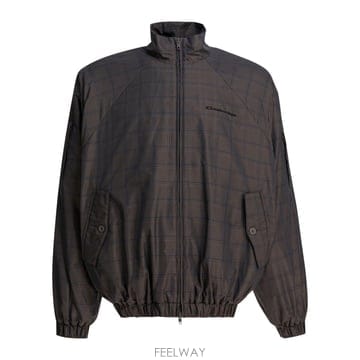 발렌시아가 체크 무늬 집업 재킷 그레이블루