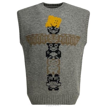 [V90]KAPITAL K2510KN090GRAY 남성 니트 스웨터 가디건 Peckish Totem Pole