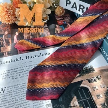 MISSONI 미쏘니 실크 멀티 자카드 오렌지 넥타이 9.5cm S~A+등급 E1983