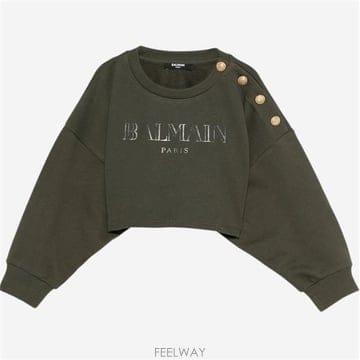 발망주니어 금장버튼 크롭 맨투맨 워싱블랙