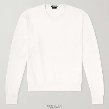 톰포드 크림 리브드 트림 롱슬리브 루즈핏 퓨어 캐시미어 스웨터